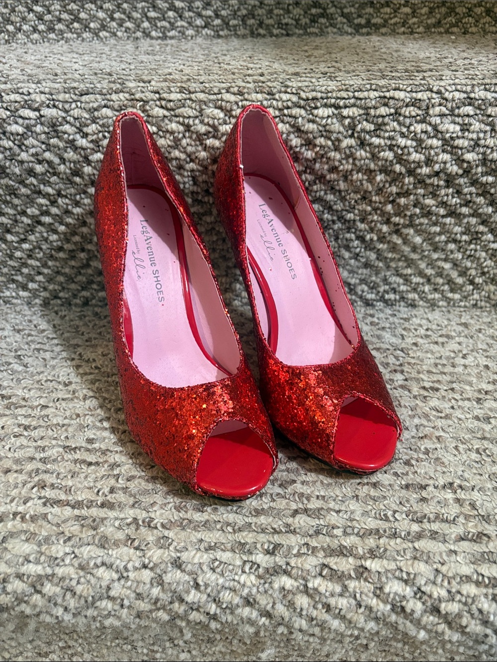 Halloween Ruby Slippers by Ellie Red Glitter Peep-Toe Women’s Heels l
